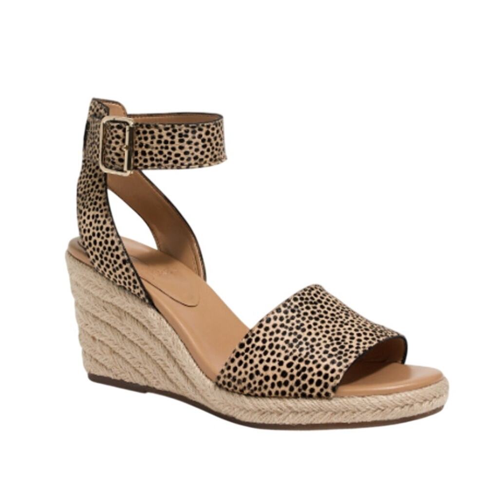 J Crew Size 10 Calf Hair Espadrille Wedge Sandal Black Tan Vacation Animal Print